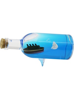 Nemere Mavi Su Gemi - Ada Yuvarlak Mika Şişe=yan Duruş Ayak Yüzen Batmayan Dekoratif Biblo Akvary