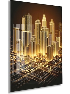 Generic Modern Altın Şehir Silüeti Cam Baskı Tablo | 4mm Temperli Cam, Yüksek Çözünürlüklü Uv Baskı, Parlak Yüzey, Ofis ve Salon Duvar Dekoru - PEONY046