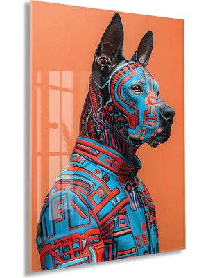 Generic Modern Geometrik Köpek Portresi Cam Tablo – Renkli Pop Art Temalı Uv Baskılı Temperli Cam Duvar Tablosu - PEONY011