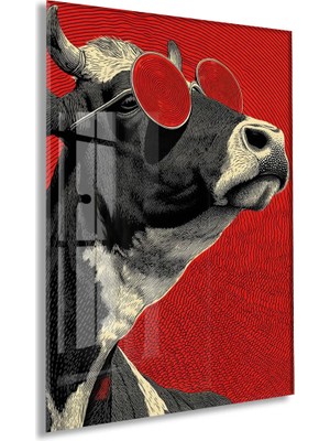 Generic Pop Art Tarzı Boğa Cam Tablo – Kırmızı Arka Planlı Karizmatik Duvar Dekoru - PEONY077