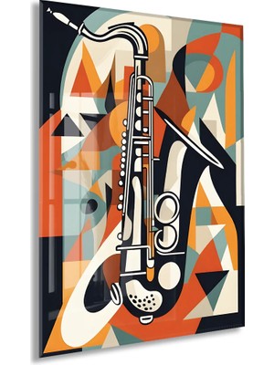 Generic Soyut Saksafon Cam Tablo – Modern Jazz Temalı, Uv Baskılı Temperli Cam Duvar Dekoru - PEONY041