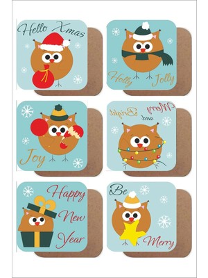 UNT Noel Temalı 6’lı Mdf Bardak Altlığı Seti – Yeni Yıl ve Christmas Tasarımı