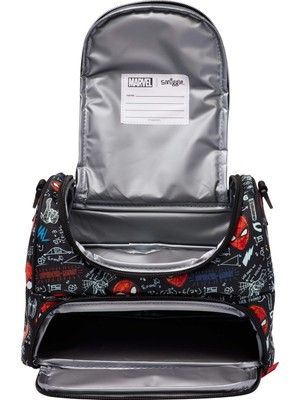 Smiggle Marvel Spider-Man Çift Bölmeli Askılı Beslenme Çantası Siyah – Isı Yalıtımlı, Lisanslı