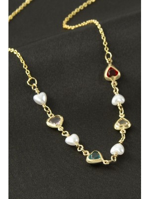 Zero Land Storozal Kalp Inci Kristal Taşlı Kolye - Gümüş Rengi