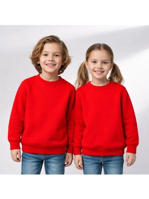 Efendioğlu Design Unisex Çocuk Sweatshirt Lacivert & Kırmızı & Pembe & Mavi Basic Pamuklu Günlük Sweat