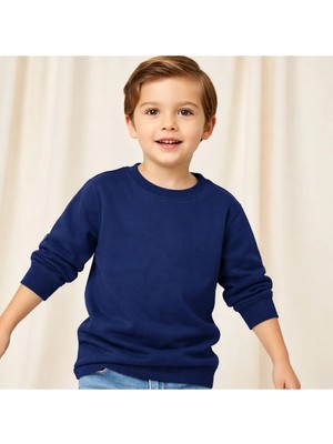 Efendioğlu Design Unisex Çocuk Sweatshirt Lacivert & Kırmızı & Pembe & Mavi Basic Pamuklu Günlük Sweat