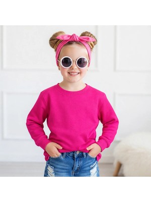 Efendioğlu Design Unisex Çocuk Sweatshirt Lacivert & Kırmızı & Pembe & Mavi Basic Pamuklu Günlük Sweat