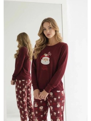 Bordo Pijama Takımı Uzun Kollu