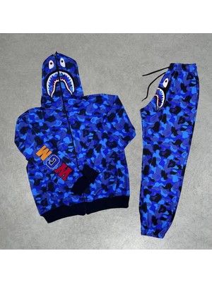 Velmora Fashion Pubg Bape x Shark Eşofman Takımı - Mavi