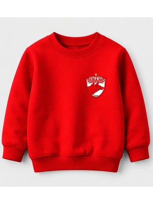 Efendioğlu Design Sweatshirt Kırmızı D.bukres Küçük Baskılı Pamuklu 3 Iplik Şardonsuz Çocuk Sweatshirt