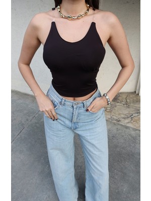 Kechi Woman Dalgıç Kumaş Şeffaf Askılı Bluz