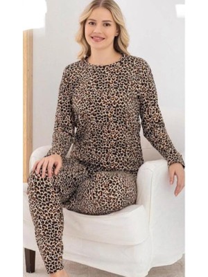 Leopar Desenli Uzun Kollu Pijama Takımı