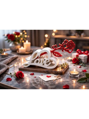Cenikli Romantik Love Gül Masaüstü Dekor