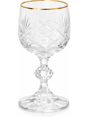 Sudedi Home Kristal Ayaklı Kadeh Bardak Altın Yaldızlı Kesim Desenli Su Bardağı (1 Adet)
