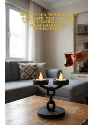 Oxyteez Zincir Tasarım LED Mumluk Plastik Pilli Dekoratif Aydınlatma
