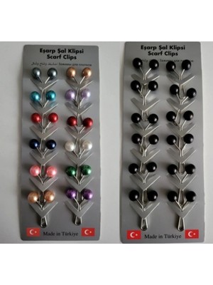 My Vintage Eşarp, Türban, Şal, Klipsi 12 Adet Siyah 12 Adet Renkli Tesettür Eşarp ve Şal Klipsi - Inci Tasarım