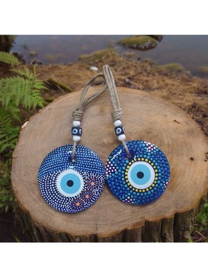 Adalinhome El Üretimi Ev Oda Dekorasyon Süsü Hediyelik Elişi Nazar Boncuğu 2 Adet Mavi̇ - 28 x 13