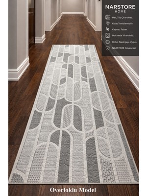 NarStore Home Kaymaz Taban Gri Modern Geometrik Desenli Kalın Yıkanabilir Yolluk Halı