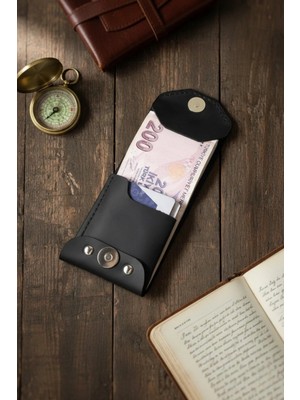 MAT DERİ Erkek Cüzdanı Gerçek Deri Nakit & Kart Tasarım Minimal İsim Baskılı Hediyelik Cüzdan Siyah