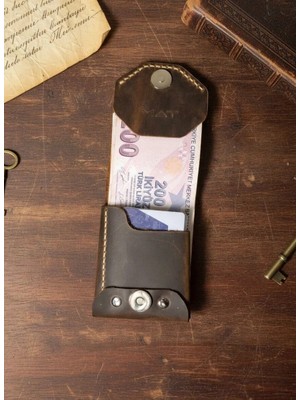 MAT DERİ Erkek Cüzdanı Gerçek Deri Nakit & Kart Tasarım Minimal İsim Baskılı Hediyelik Cüzdan Taba