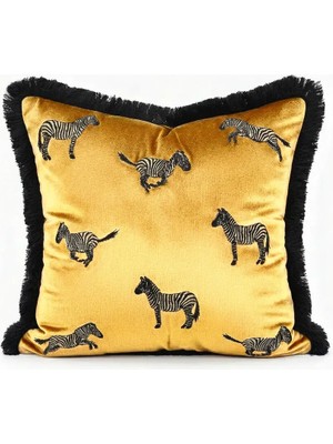 GE Living Zebra Desenli Dekoratif Yastık Kılıfı - Modern Gold Kadife Kırlent