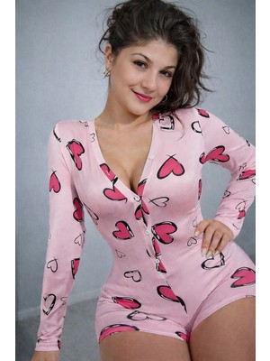 Byen Giyim En Mutlu Gecelerlı Kalp Desenli Ev Giyim Tulum