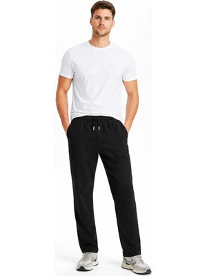 Nemere Erkek Düz Paça Beli Lastikli Ipli Günlük Spor Eşofman Altı Rahat Fit - Siyah