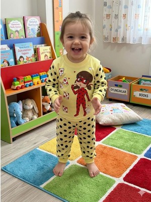 Yağmur Giyim Supermını Maskeli Kedi Kız Desenli Kız Çocuk Pijama Takımı 1-3 Yaş 1158