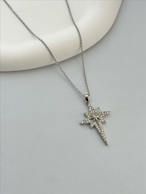 QA Quella Accessories Çelik Zirkon Kutup Yıldızı 14K Silver Kolye 40+5 cm