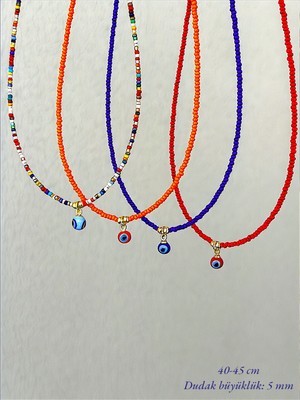 QA Quella Accessories Lak Kaplama Mini Nazar Top Renkli Kolyeler - Gece Mavisi