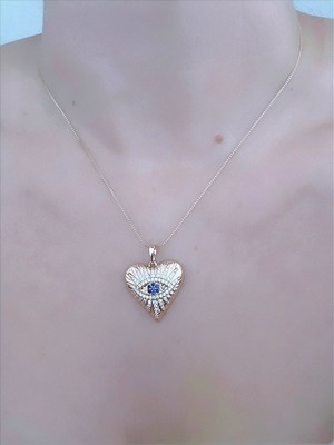 QA Quella Accessories Xuping Göz Nazar Kalp Zirkon Soft Gold Kolye 45+2,5 cm