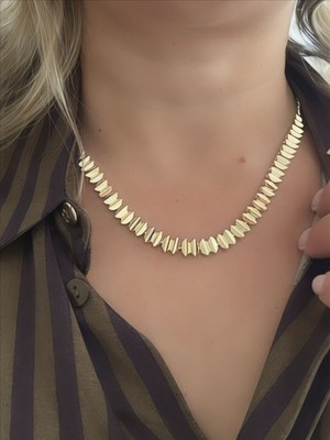 QA Quella Accessories Rodyum Mozaik Parçalı 14K Gold Kolye 48 cm