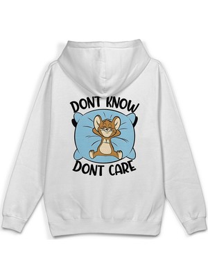 Overoz Tom ve Jerry  Sırt Baskılı Kapüşonlu Yarı Oversize Unisex Sweatshirt Beyaz Hoodie 1381