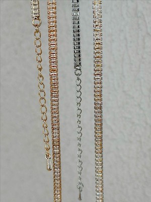 QA Quella Accessories Rodyum Karamel Zirkon Baget Su Yolu Choker Silver ve 14K Gold Kolye 32+5 cm - Silver Üzeri Karamel