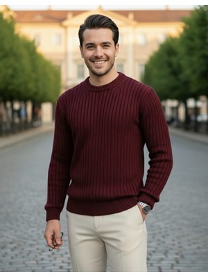 Jakc Ways Fitilli Oversize Bisiklet Yaka Triko / Sıfır Yaka Kazak