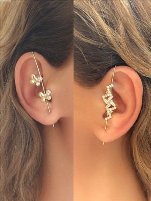 QA Quella Accessories Xuping Iğneli Kelebek-Geometri Desen Zirkon Earcuff Kıkırdak Küpeler - Kelebek