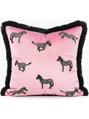 GE Living Zebra Desenli Dekoratif Yastık Kılıfı - Modern Pembe Kadife Kırlent