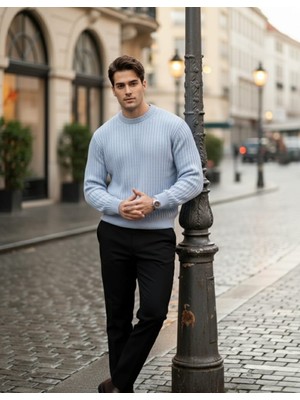 Jakc Ways Fitilli Oversize Bisiklet Yaka Triko / Sıfır Yaka Kazak