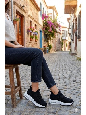 Guja 26Y302-1 Rahat Air Taban Taşlı Tekstil Bağcıksız Spor Sneaker Kadın Ayakkabı