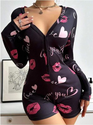 Byen Giyim En Mutlu Gecelerum - Dudak Desen Siyah Kırmızı Renk