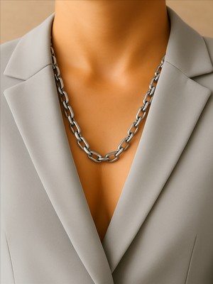 QA Quella Accessories Çelik Iri Ataç Zincir Silver Kolye 60+5 cm