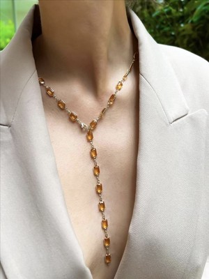 QA Quella Accessories Özel Seri Turuncu Zirkon Ayarlamalı Bileklik - Halhal - Y Kolye