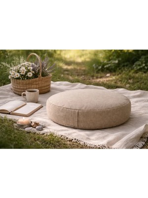 Keten Meditasyon Minderi, Yuvarlak Yer Minderi, Yoga Minderi, 45 cm