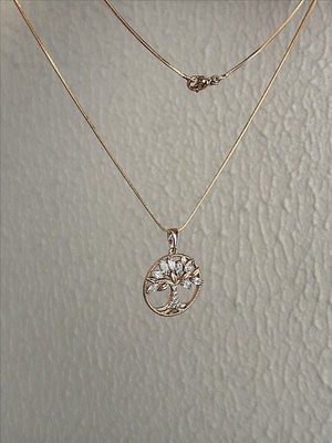 QA Quella Accessories Xuping Zirkon Hayat Ağacı Soft Gold Kolye 42+2,5 cm