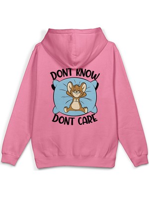 Overoz Tom ve Jerry Sırt Baskılı Kapüşonlu Yarı Oversize Unisex Sweatshirt Pembe Hoodie 1381