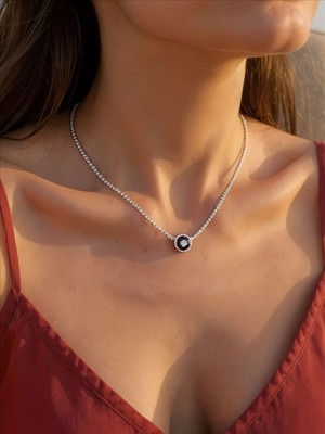 QA Quella Accessories Çelik Zirkon Gece Mavisi Su Yolu Silver Kolye 40+5 cm