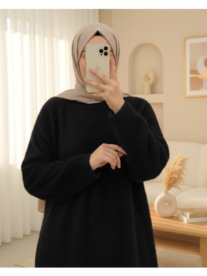 Modamorfo Sakallı Uzun Salaş Triko Tunik -Siyah