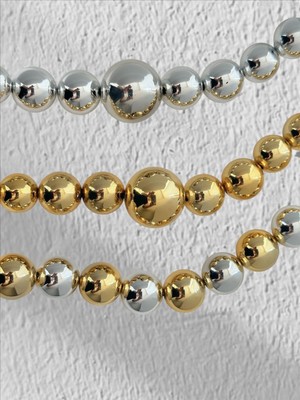 QA Quella Accessories Çelik Iri Top Silver-Gold Kolyeler 40+5 cm - Gümüş