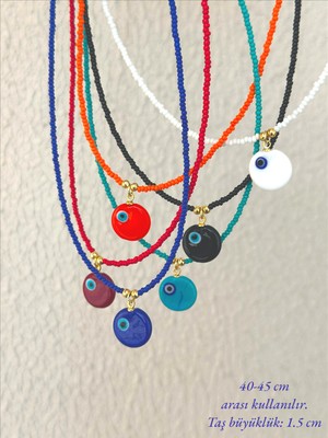 QA Quella Accessories Lak Kaplama Plaka Nazar Boncuk Gold Kolye - Siyah