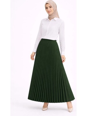 İlk El Grup Ieg™ Tesettür Beyaz Gömlekli Pliseli Etek Ikili Takım Gündelik ve Ofis Şıklığı - Çağla